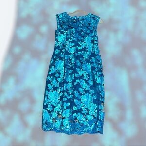 Adrianna Papell Floral Turkish Blue Lace Lining Subtle Shimmer Dress

Size 10